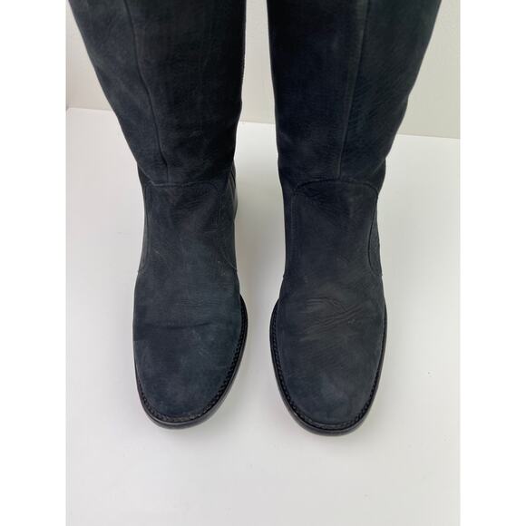 FENDI Black Nubuck Leather Knee High Riding Boots Almond Toe Heel Size 38 ITALY - Picture 6 of 14